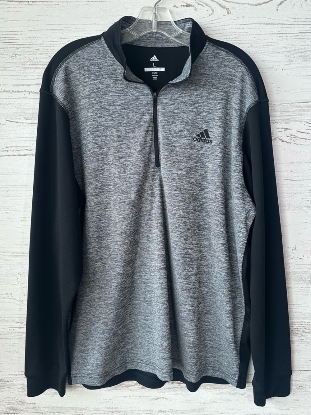 ADIDAS GOLF Color Block Long Sleeve Quarter Zip Pullover Shirt Large Gray Black
